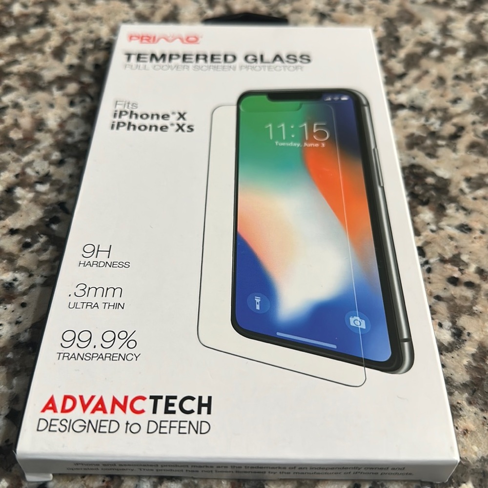 New PRIMO Tempered Glass Full Cover Screen Protector Fits iPhone X and Xs.